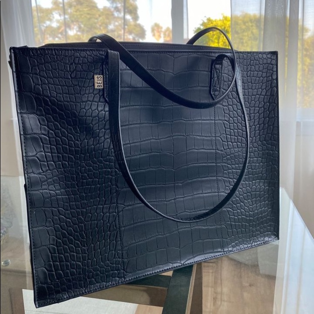 Beis Black Croc Work Tote